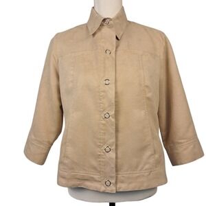 COLDWATER CREEK 8P Faux Suede‎ Fawn Tan Jacket 3/4 Sleeve Snap Front Western